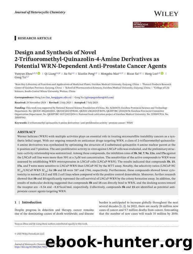 Design and synthesis of novel 2âtrifuoromethylâquinazolinâ4âamine derivatives as potential WRNâdependent antiâprostate cancer agents by Unknown