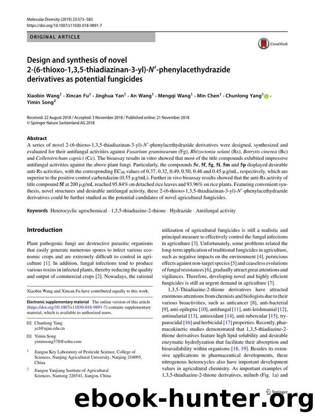 Design and synthesis of novel 2-(6-thioxo-1,3,5-thiadiazinan-3-yl)-Nâ²-phenylacethydrazide derivatives as potential fungicides by unknow