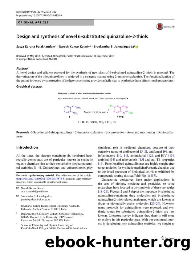 Design and synthesis of novel 6-substituted quinazoline-2-thiols by Satya Karuna Pulakhandam & Naresh Kumar Katari & Sreekantha B. Jonnalagadda