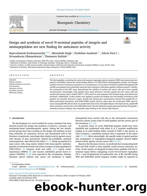 Design and synthesis of novel N-terminal peptides of integrin and aminopeptidase are new finding for anticancer activity by unknow