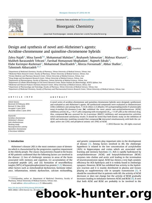 Design and synthesis of novel anti-AlzheimerÃ¢â¬â¢s agents: Acridine-chromenone and quinoline-chromenone hybrids by unknow