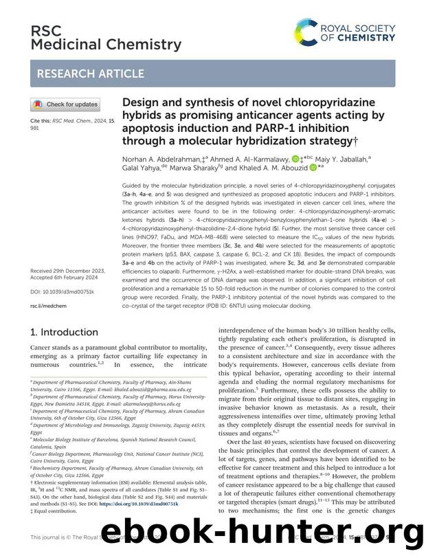 Design and synthesis of novel chloropyridazine hybrids as promising anticancer agents acting by apoptosis induction and PARP-1 inhibition through a molecular hybridization strategy by unknow