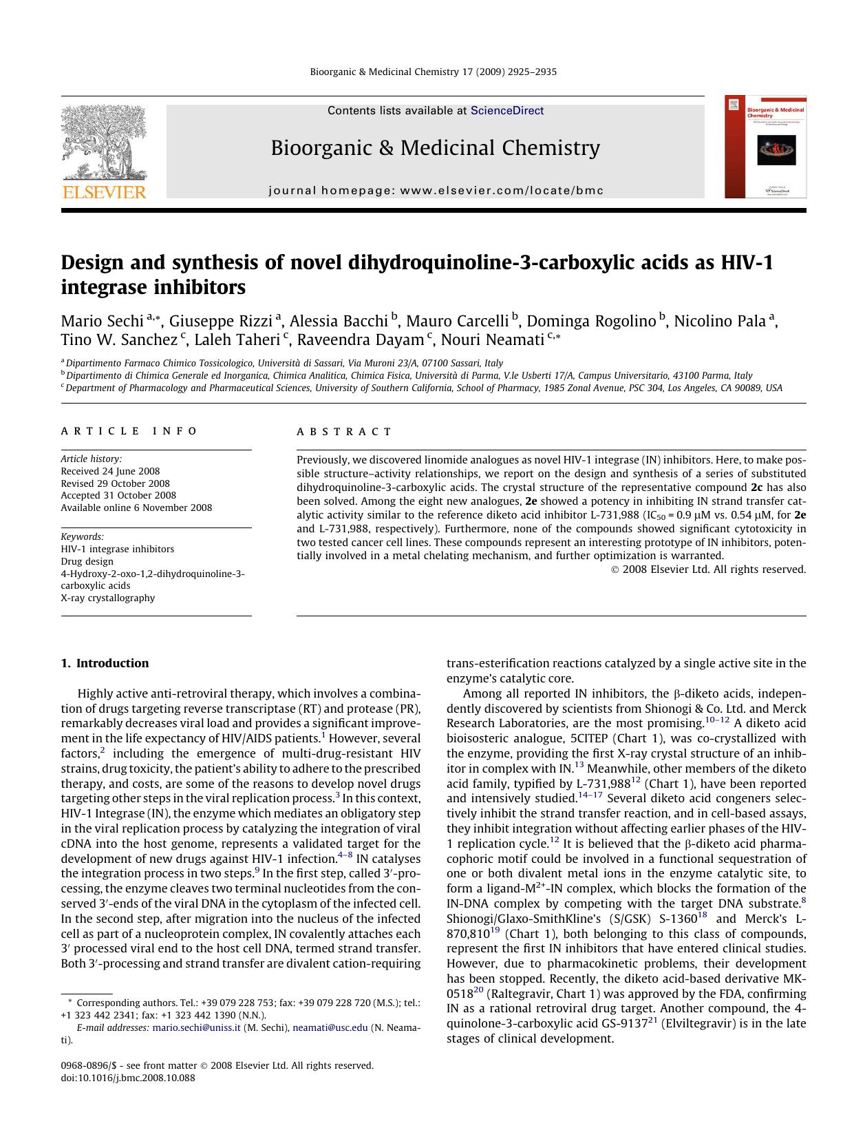 Design and synthesis of novel dihydroquinoline-3-carboxylic acids as HIV-1 integrase inhibitors by unknow
