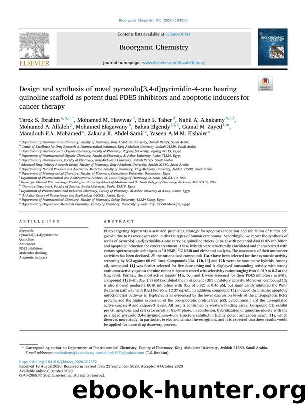 Design and synthesis of novel pyrazolo[3,4- d ]pyrimidin-4-one bearing quinoline scaffold as potent dual PDE5 inhibitors and apoptotic inducers for cancer therapy by unknow