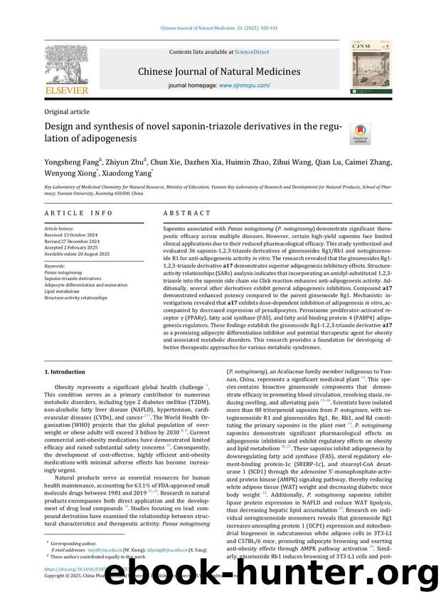 Design and synthesis of novel saponin-triazole derivatives in the regulation of adipogenesis by unknow