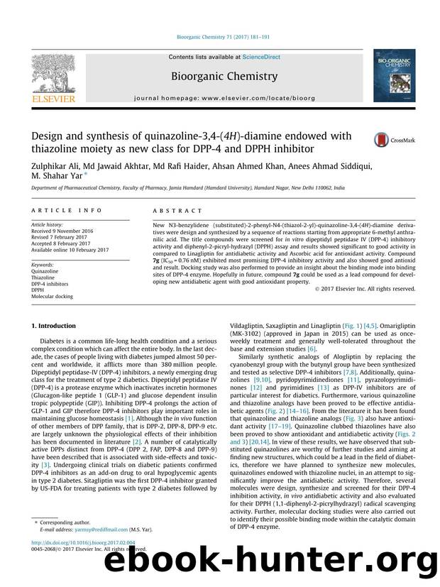 Design and synthesis of quinazoline-3,4-(4H)-diamine endowed with thiazoline moiety as new class for DPP-4 and DPPH inhibitor by unknow