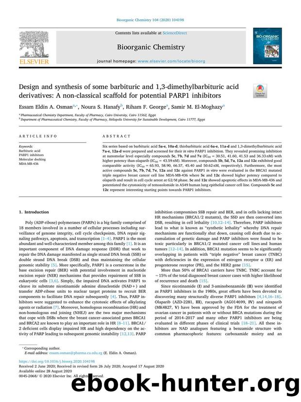 Design and synthesis of some barbituric and 1,3-dimethylbarbituric acid derivatives_ A non-classical scaffold for potential PARP1 inhibitors by Essam Eldin A. Osman