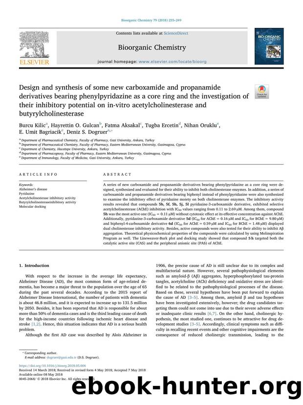 Design and synthesis of some new carboxamide and propanamide derivatives bearing phenylpyridazine as a core ring and the investigation of their inhibitory potential on in-vitro ace by unknow