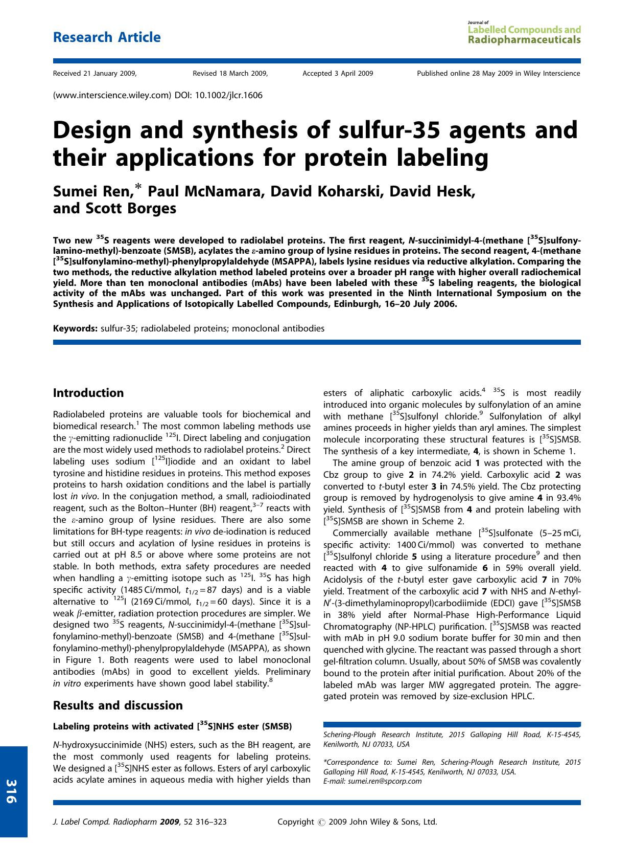 Design and synthesis of sulfur-35 agents and their applications for protein labeling by Unknown