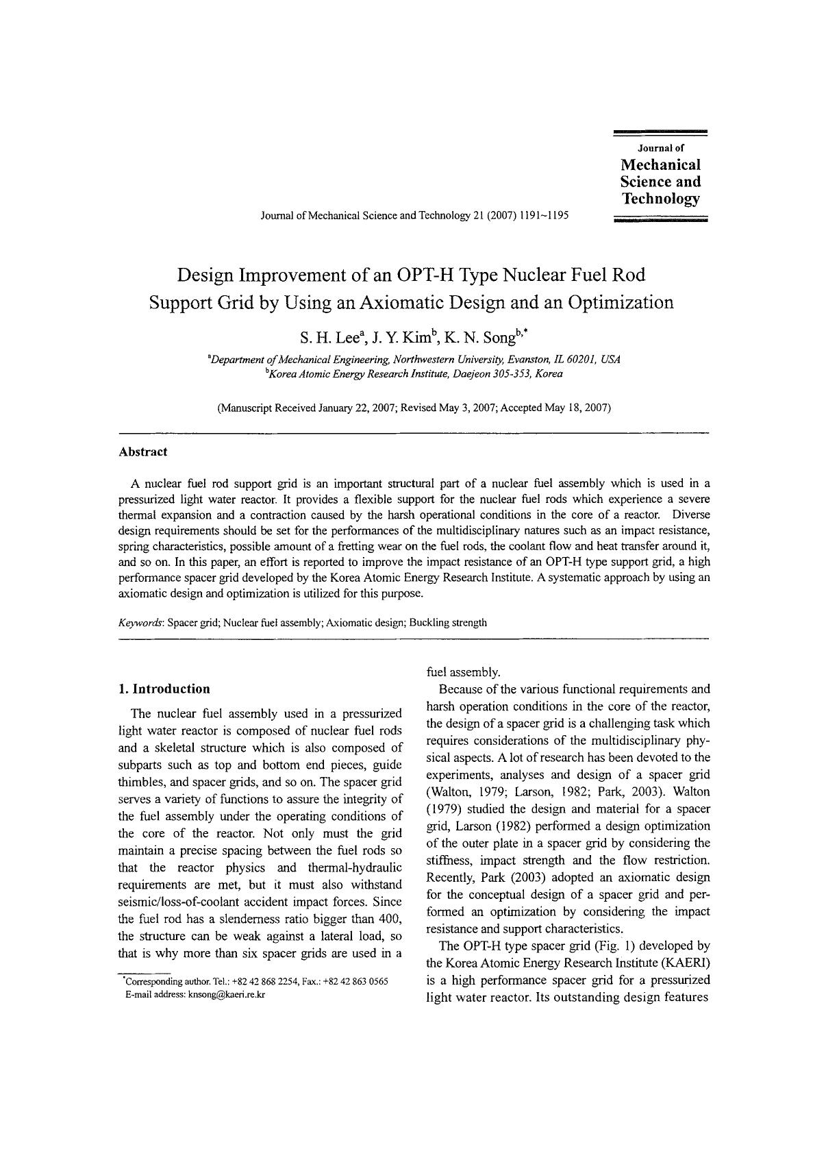 Design improvement of an OPT-H type nuclear fuel rod support grid by using an axiomatic design and an optimization by Unknown