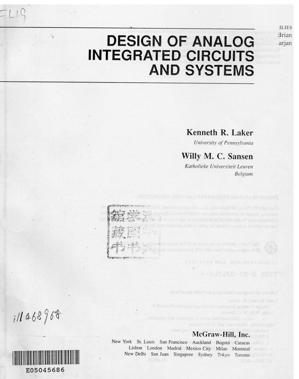 Design of Analog Integrated Circuits and Systems by Kenneth R. Laker