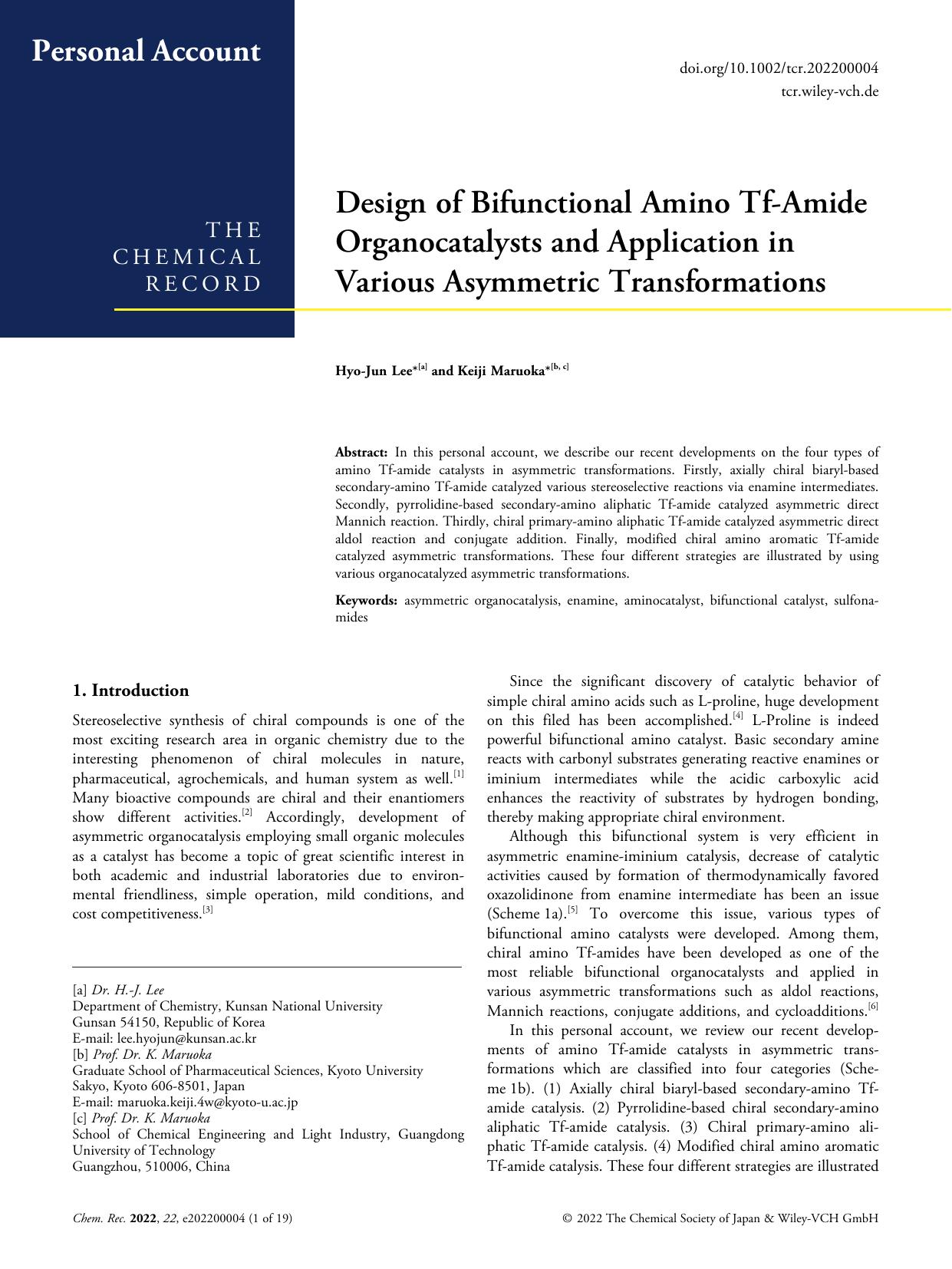 Design of Bifunctional Amino TfâAmide Organocatalysts and Application in Various Asymmetric Transformations by Unknown
