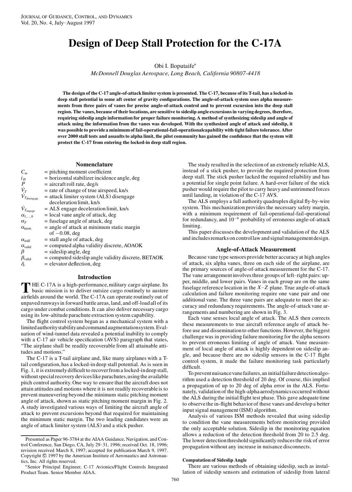 Design of Deep Stall Protection for the C-17A by Unknown