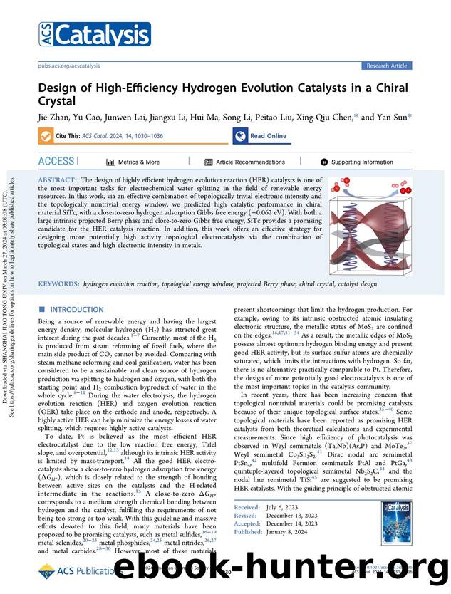 Design of High-Efficiency Hydrogen Evolution Catalysts in a Chiral Crystal by Jie Zhan Yu Cao Junwen Lai Jiangxu Li Hui Ma Song Li Peitao Liu Xing-Qiu Chen & Yan Sun