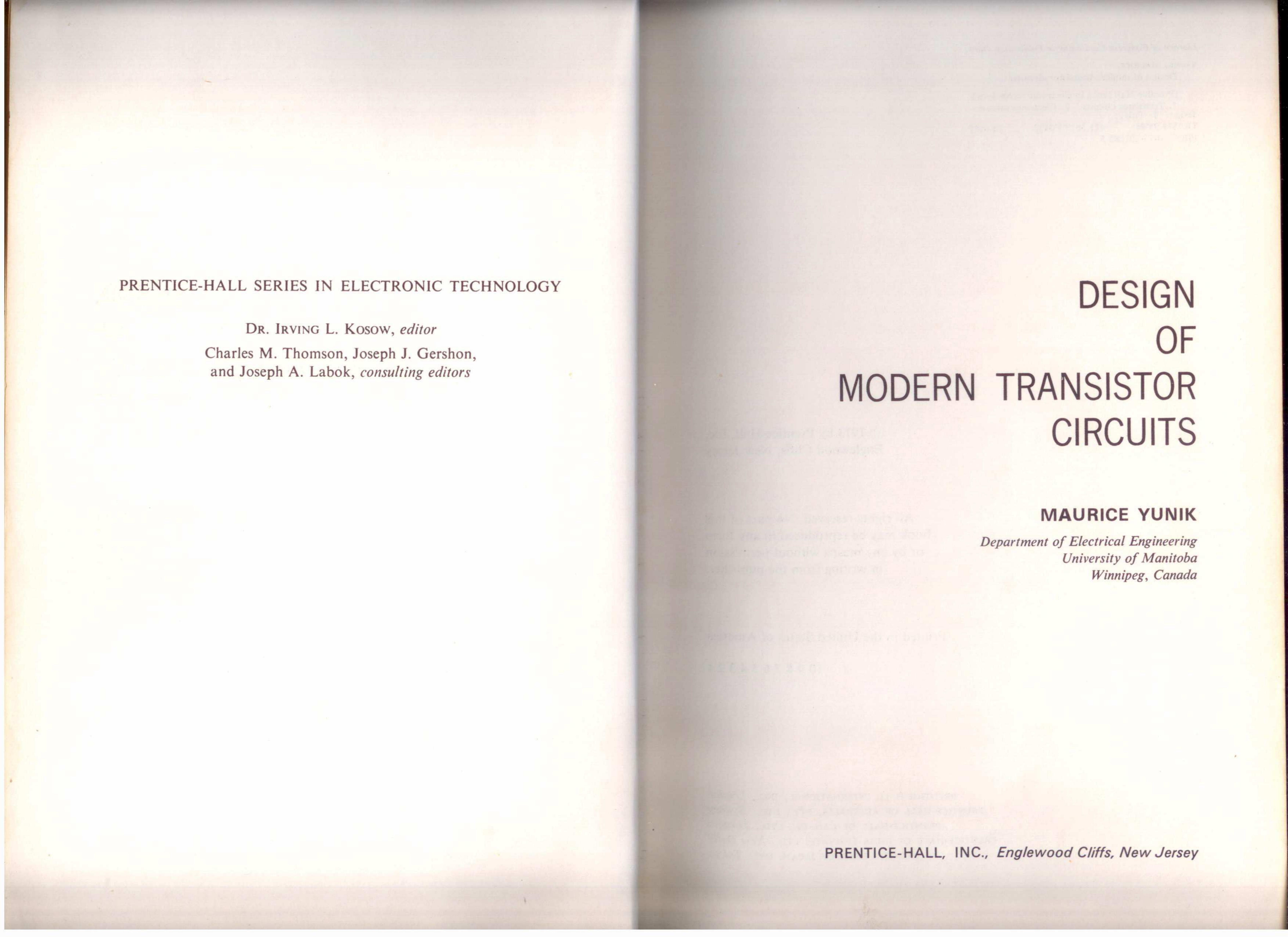 Design of Modern Transistor Circuits by Maurice Yunik