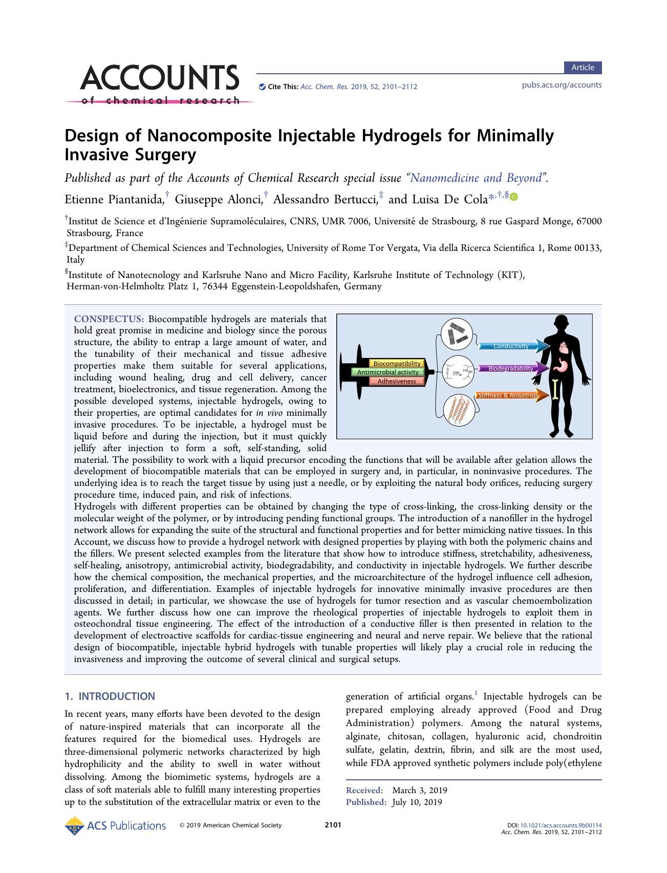 Design of Nanocomposite Injectable Hydrogels for Minimally Invasive Surgery by unknow