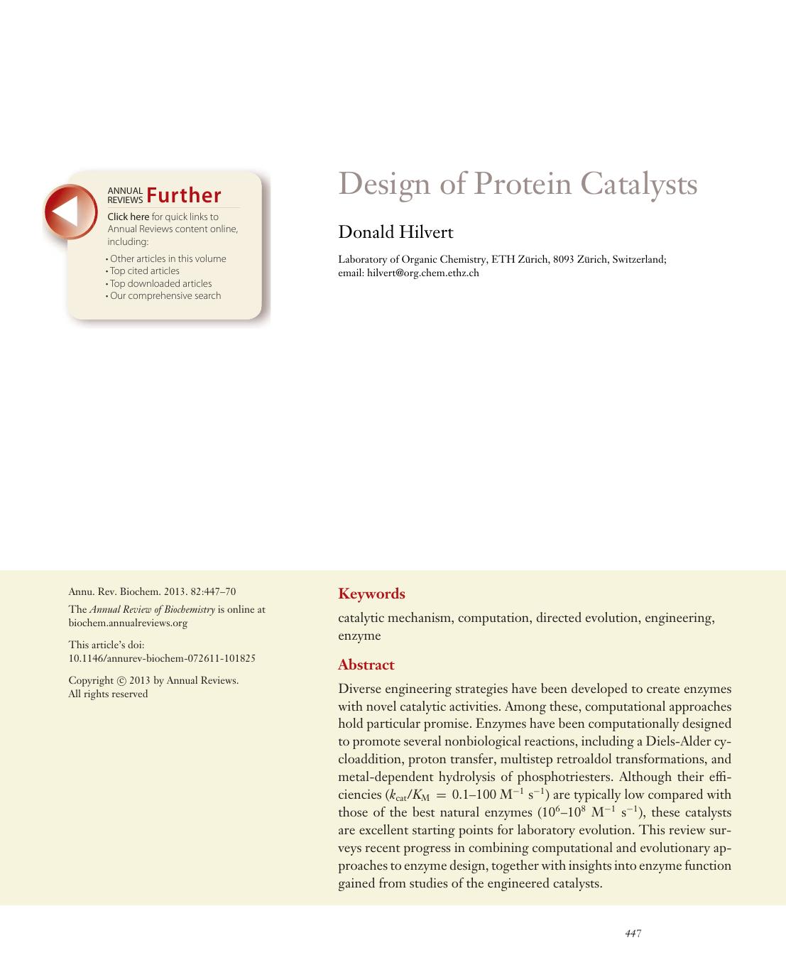 Design of Protein Catalysts by Donald Hilvert