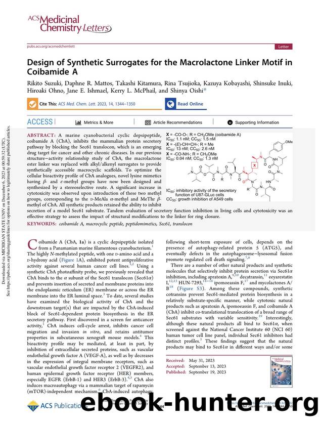 Design of Synthetic Surrogates for the Macrolactone Linker Motif in Coibamide A by unknow