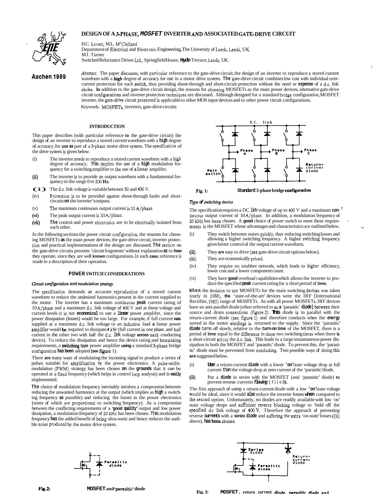 Design of a 3-phase MOSFET inverter and associated gate drive circuit by Lovatt H