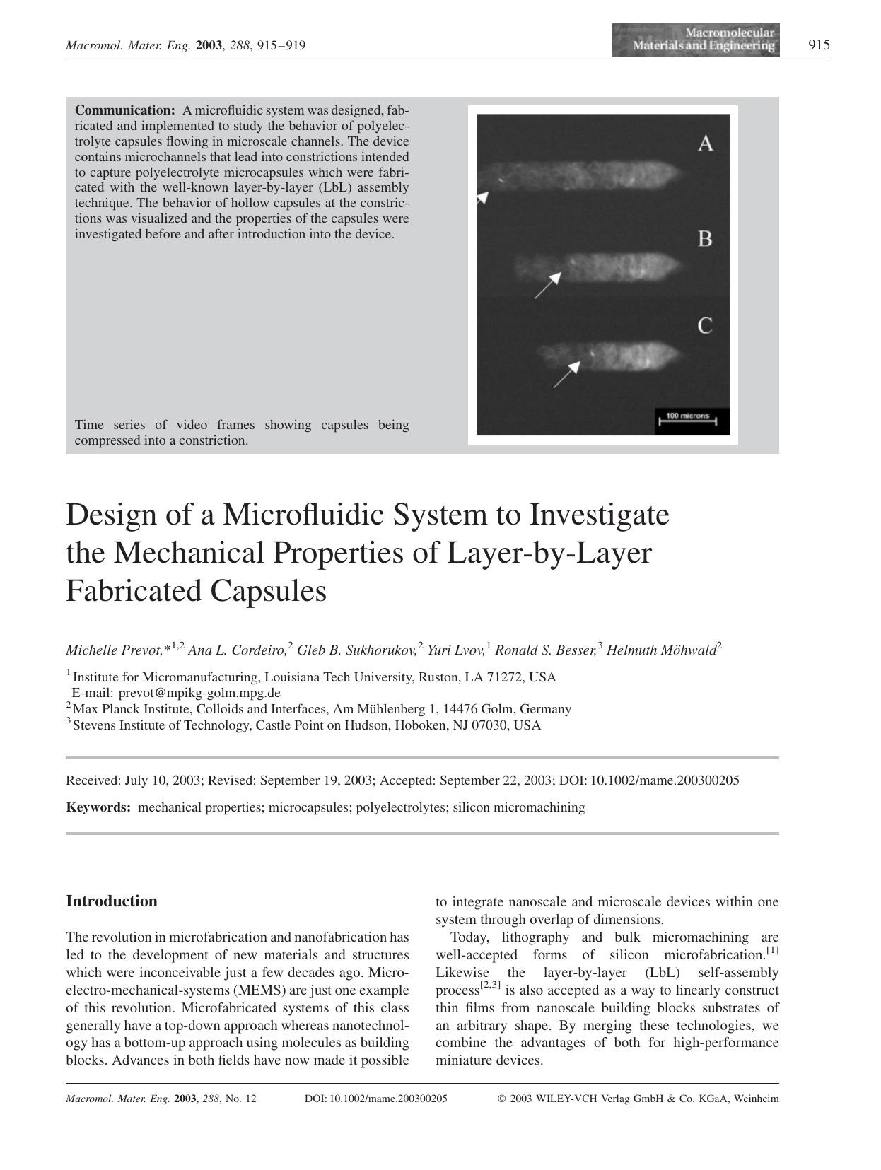 Design of a Microfluidic System to Investigate the Mechanical Properties of Layer-by-Layer Fabricated Capsules by Unknown