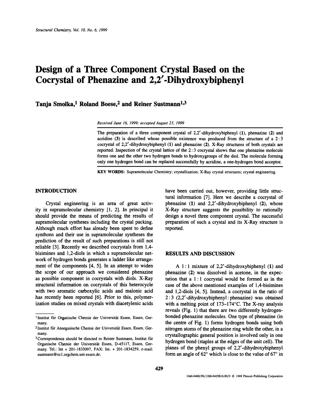Design of a Three Component Crystal Based on the Cocrystal of Phenazine and 2,2′-Dihydroxybiphenyl by Unknown