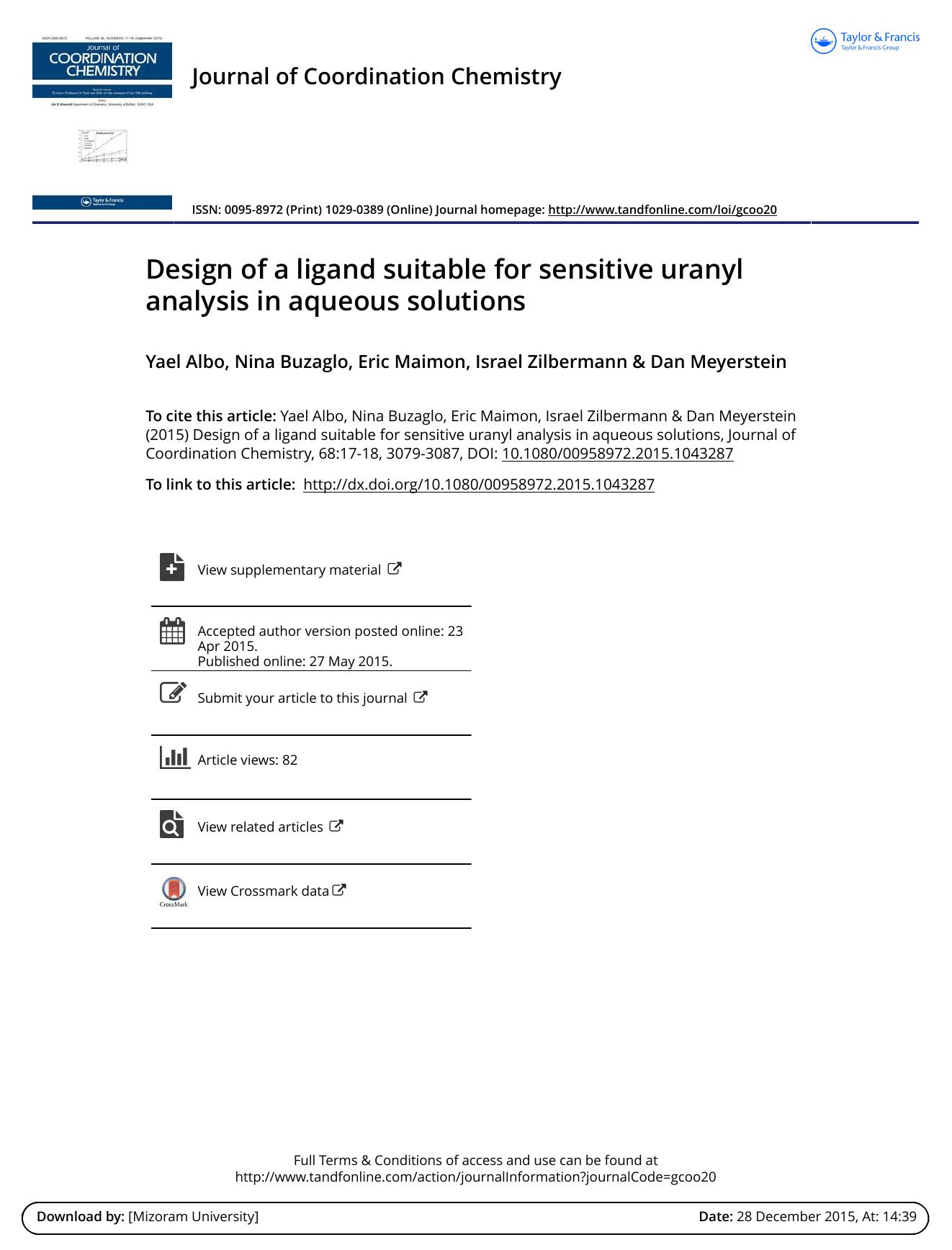 Design of a ligand suitable for sensitive uranyl analysis in aqueous solutions by Yael Albo
