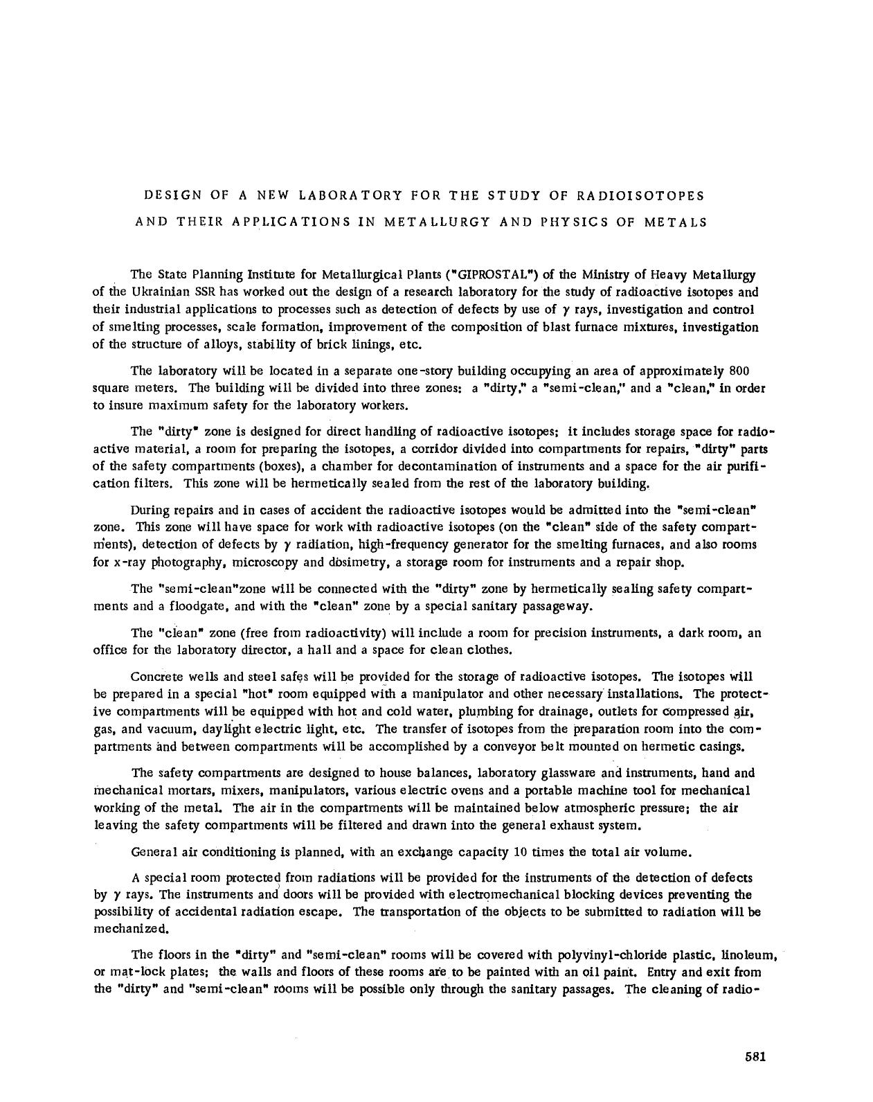 Design of a new laboratory for the study of radioisotopes and their applications in metallurgy and physics of metals by Unknown