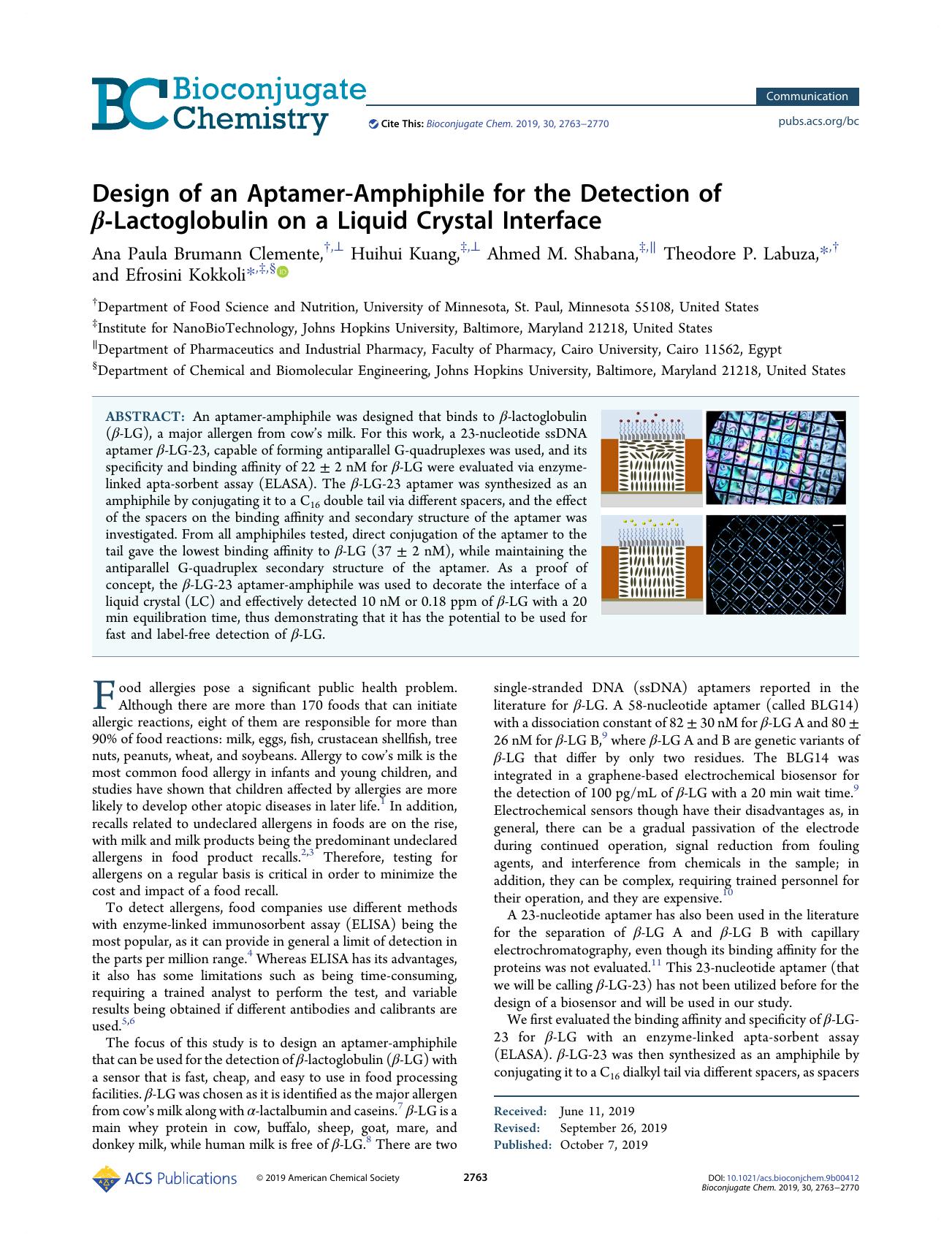 Design of an Aptamer-Amphiphile for the Detection of Î²-Lactoglobulin on a Liquid Crystal Interface by unknow