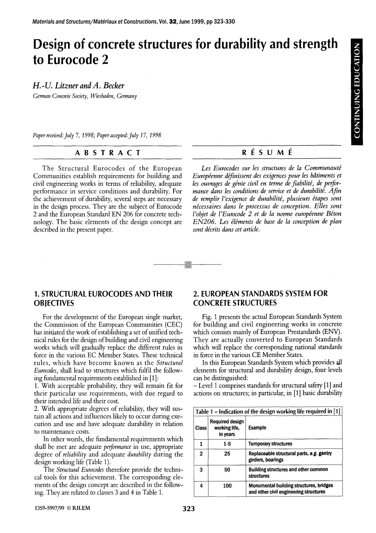 Design of concrete structures for durability and strength to Eurocode 2 by Unknown