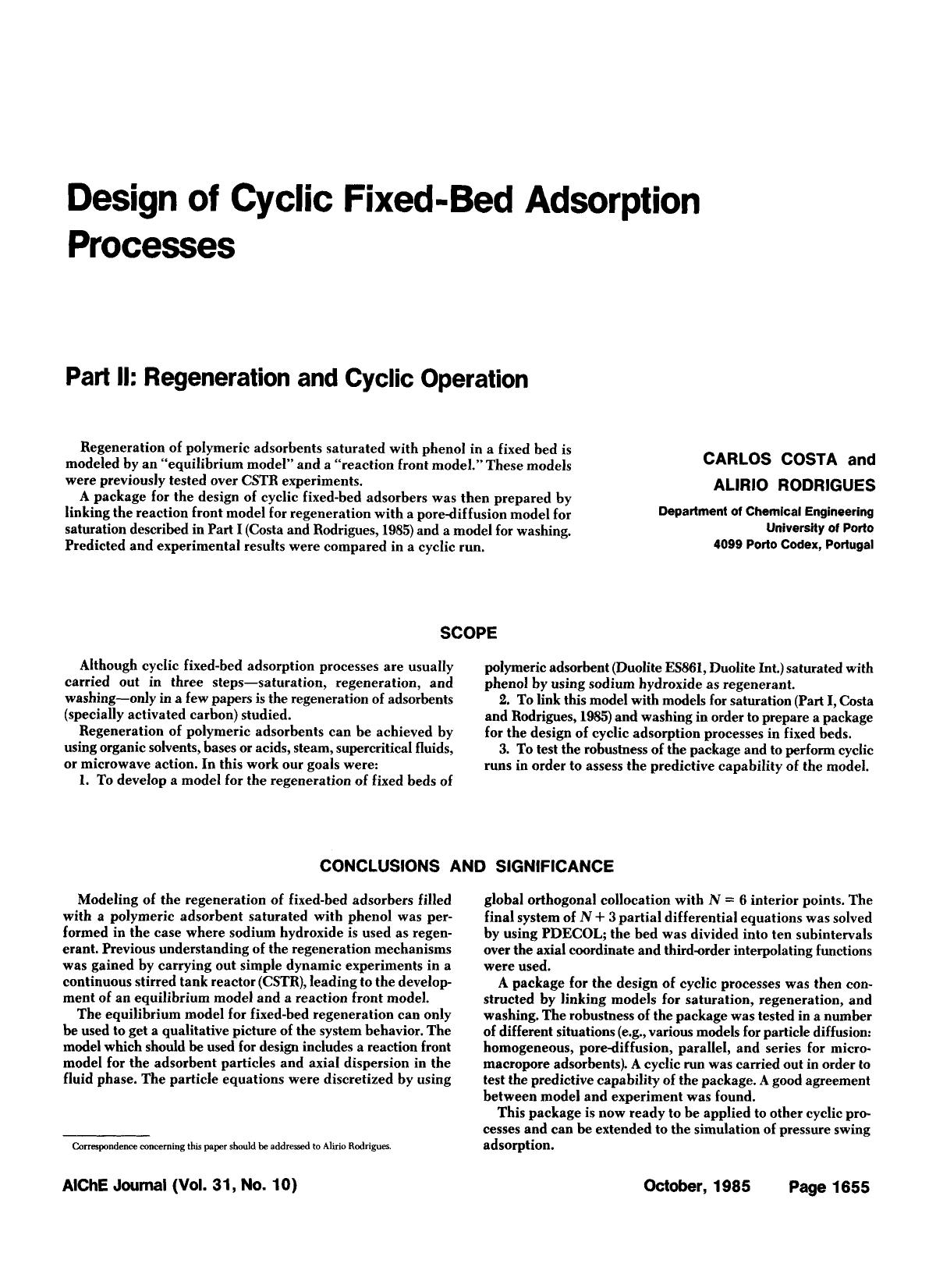 Design of cyclic fixed-bed adsorption processes. Part II: Regeneration and cyclic operation by Unknown