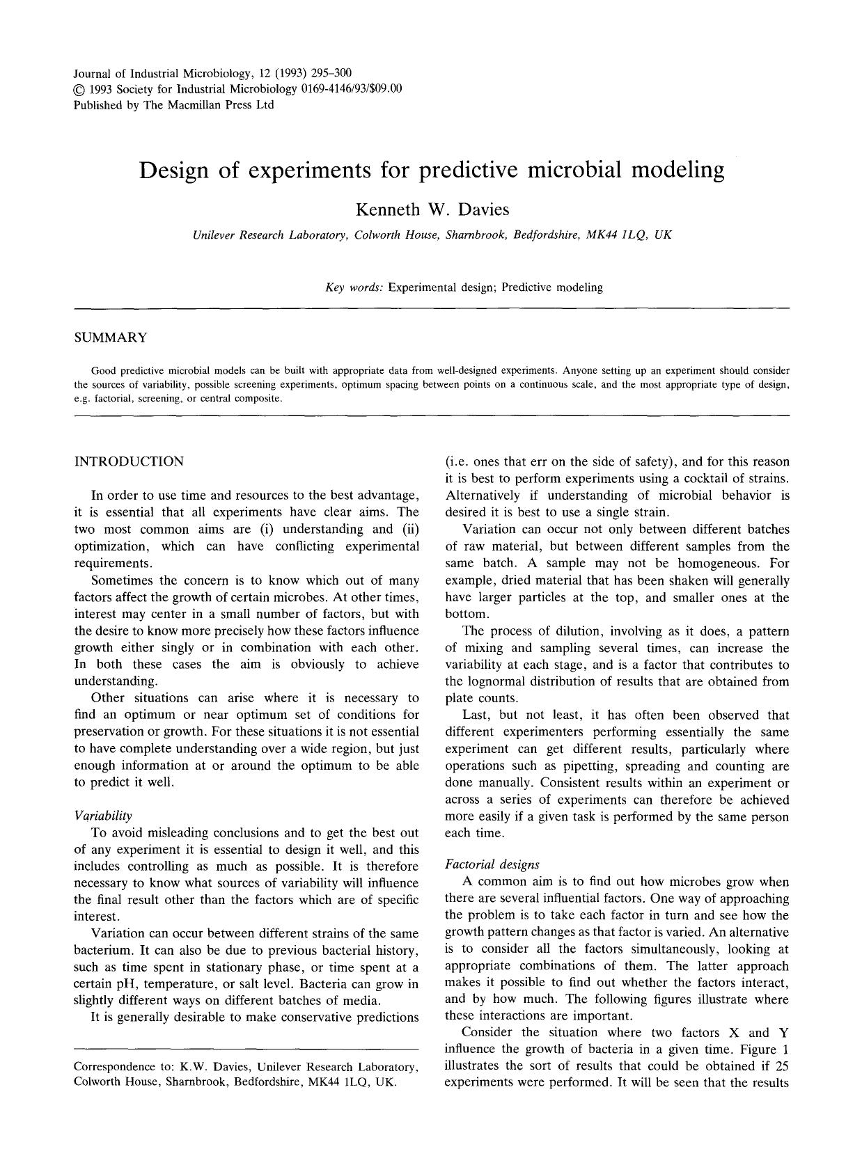 Design of experiments for predictive microbial modeling by Unknown