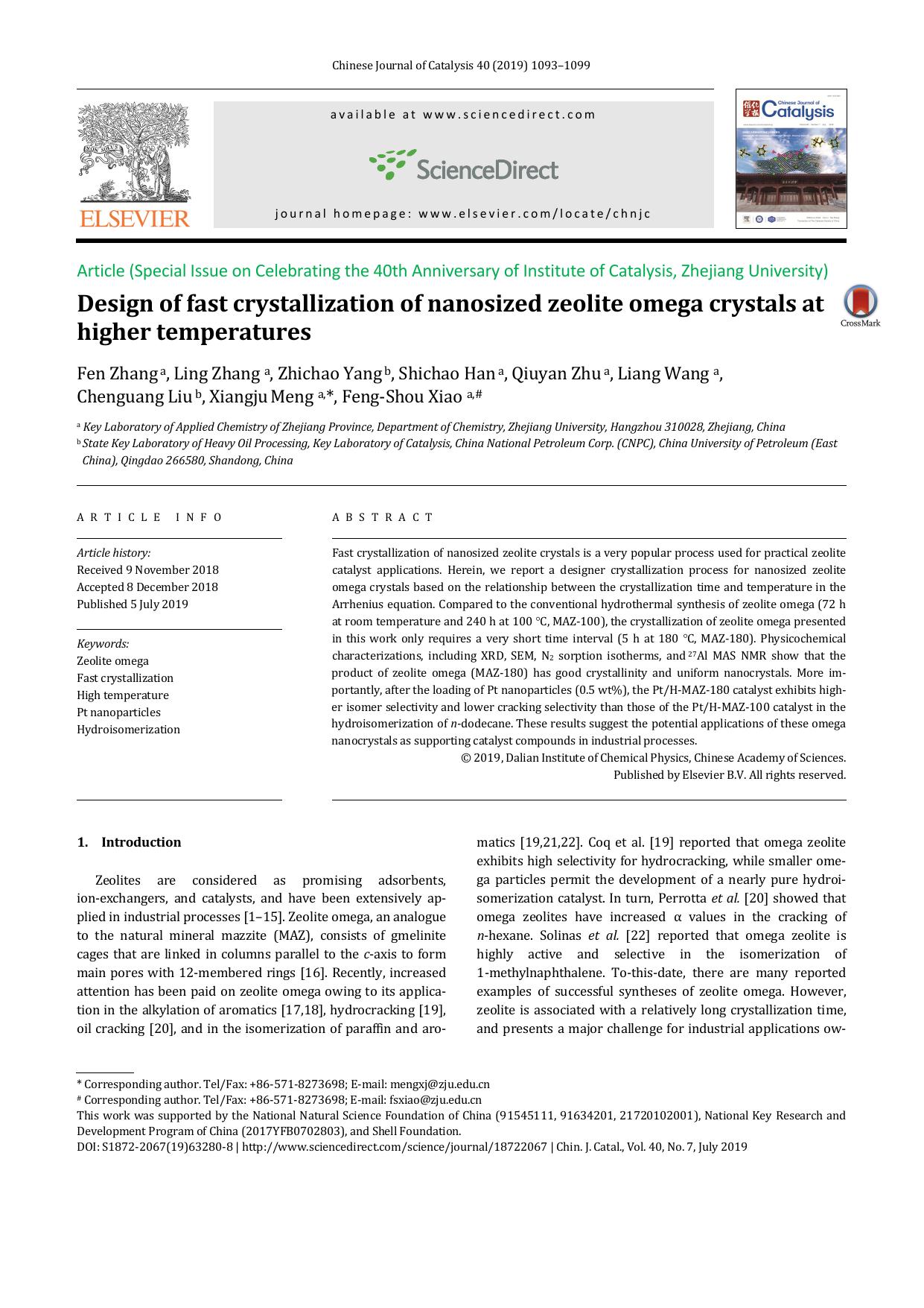 Design of fast crystallization of nanosized zeolite omega crystals at higher temperatures by unknow