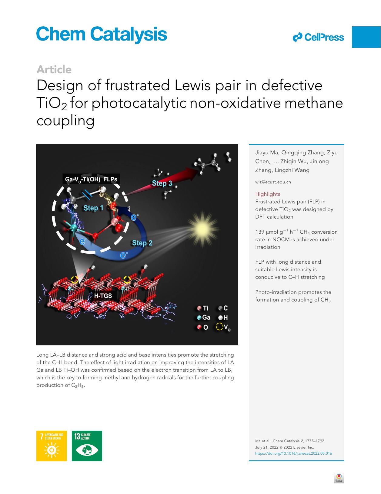 Design of frustrated Lewis pair in defective TiO2 for photocatalytic non-oxidative methane coupling by unknow