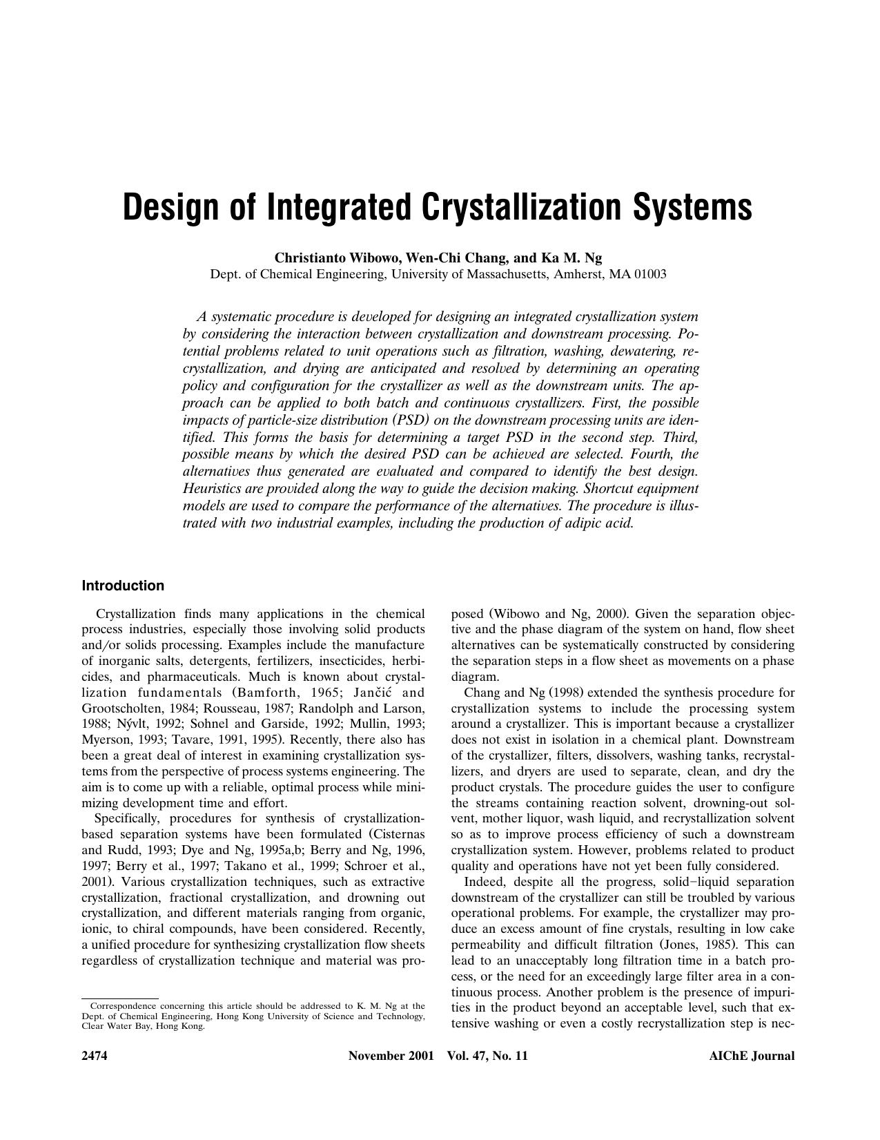 Design of integrated crystallization systems by Unknown