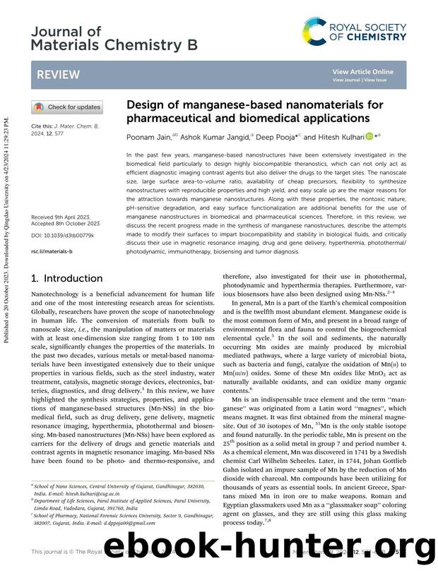 Design of manganese-based nanomaterials for pharmaceutical and biomedical applications by Poonam Jain & Ashok Kumar Jangid & Deep Pooja & Hitesh Kulhari