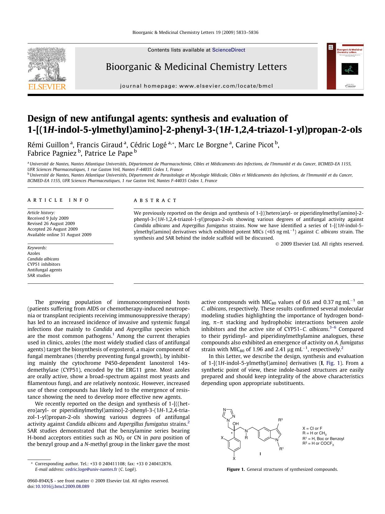 Design of new antifungal agents: synthesis and evaluation of 1-[(1H-indol-5-ylmethyl)amino]-2-phenyl-3-(1H-1,2,4-triazol-1-yl)propan-2-ols by unknow