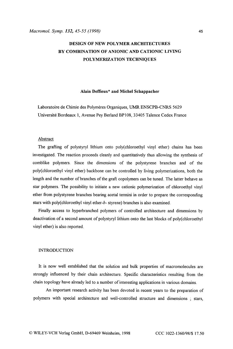 Design of new polymer architectures by combination of anionic and cationic living polymerization techniques by Unknown