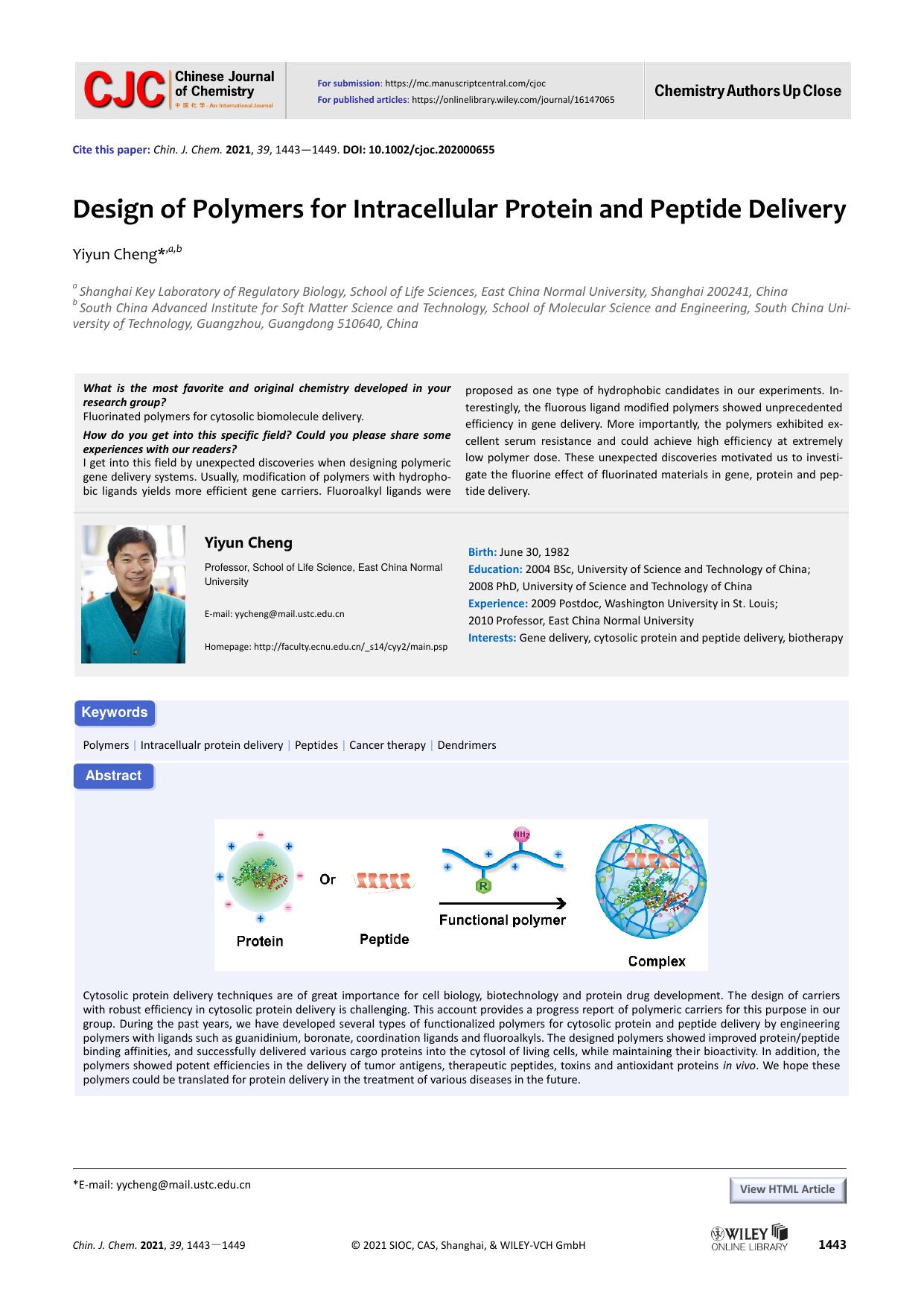 Design of polymers for intracellular protein and peptide delivery by 吕佳
