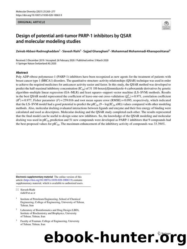 Design of potential anti-tumor PARP-1 inhibitors by QSAR and molecular modeling studies by unknow