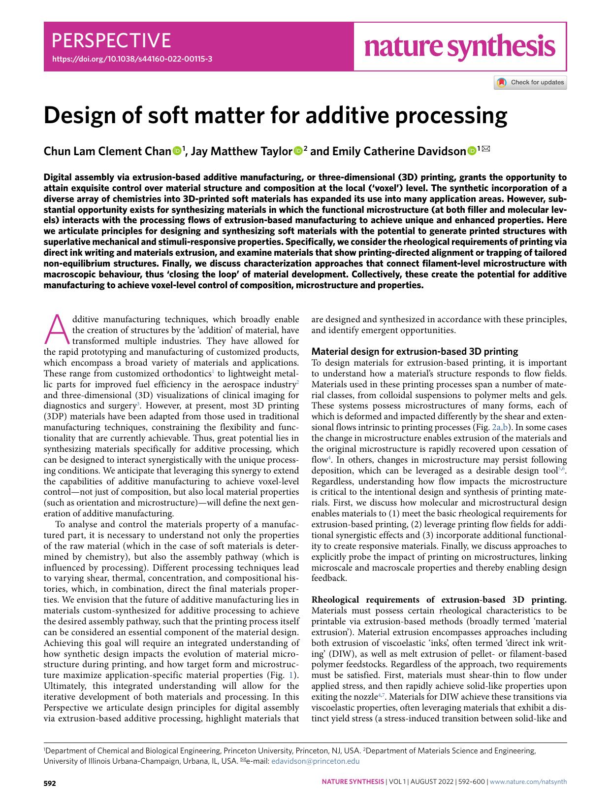 Design of soft matter for additive processing by Chun Lam Clement Chan & Jay Matthew Taylor & Emily Catherine Davidson