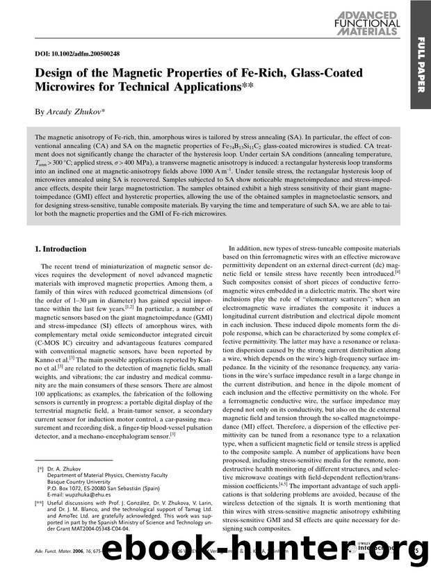Design of the Magnetic Properties of Fe-Rich, Glass-Coated Microwires for Technical Applications by Unknown