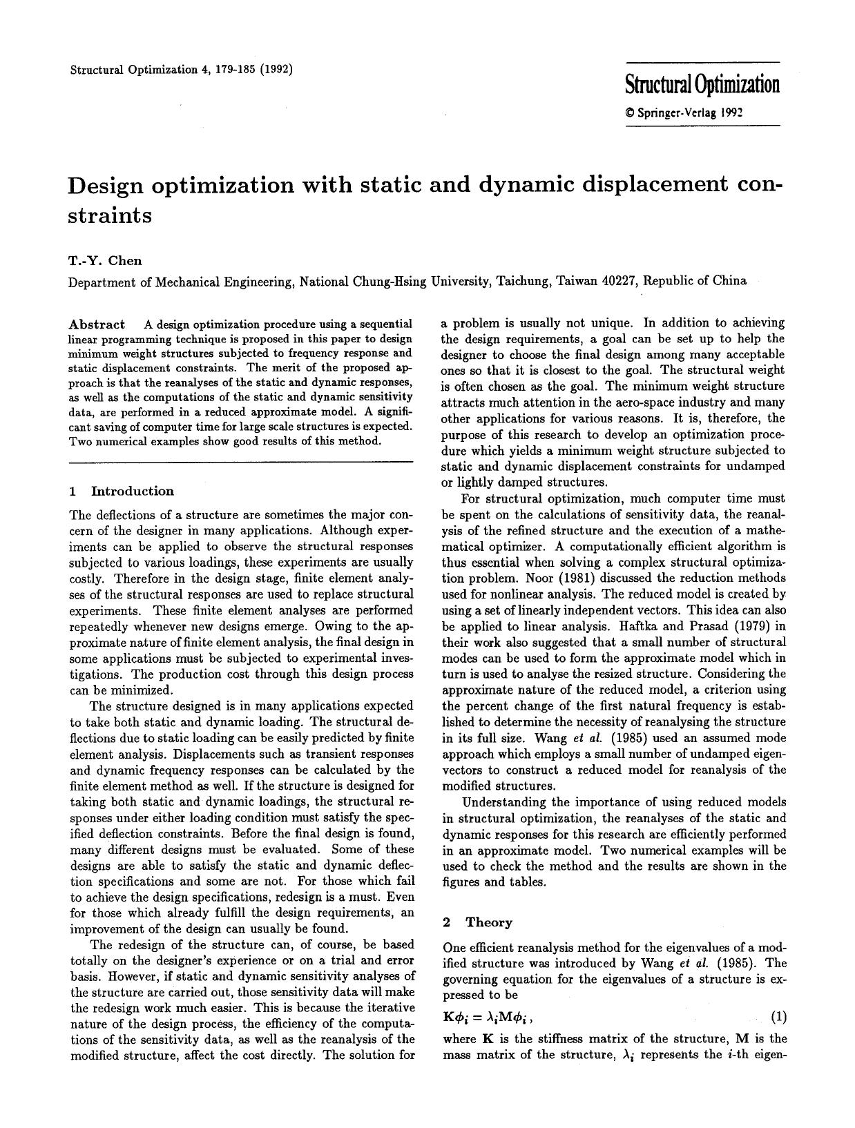 Design optimization with static and dynamic displacement constraints by Unknown