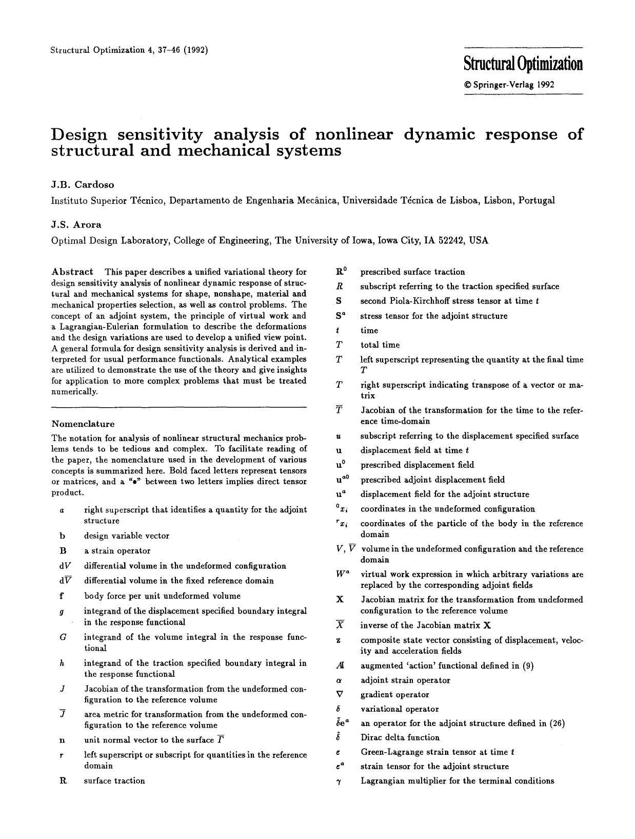 Design sensitivity analysis of nonlinear dynamic response of structural and mechanical systems by Unknown