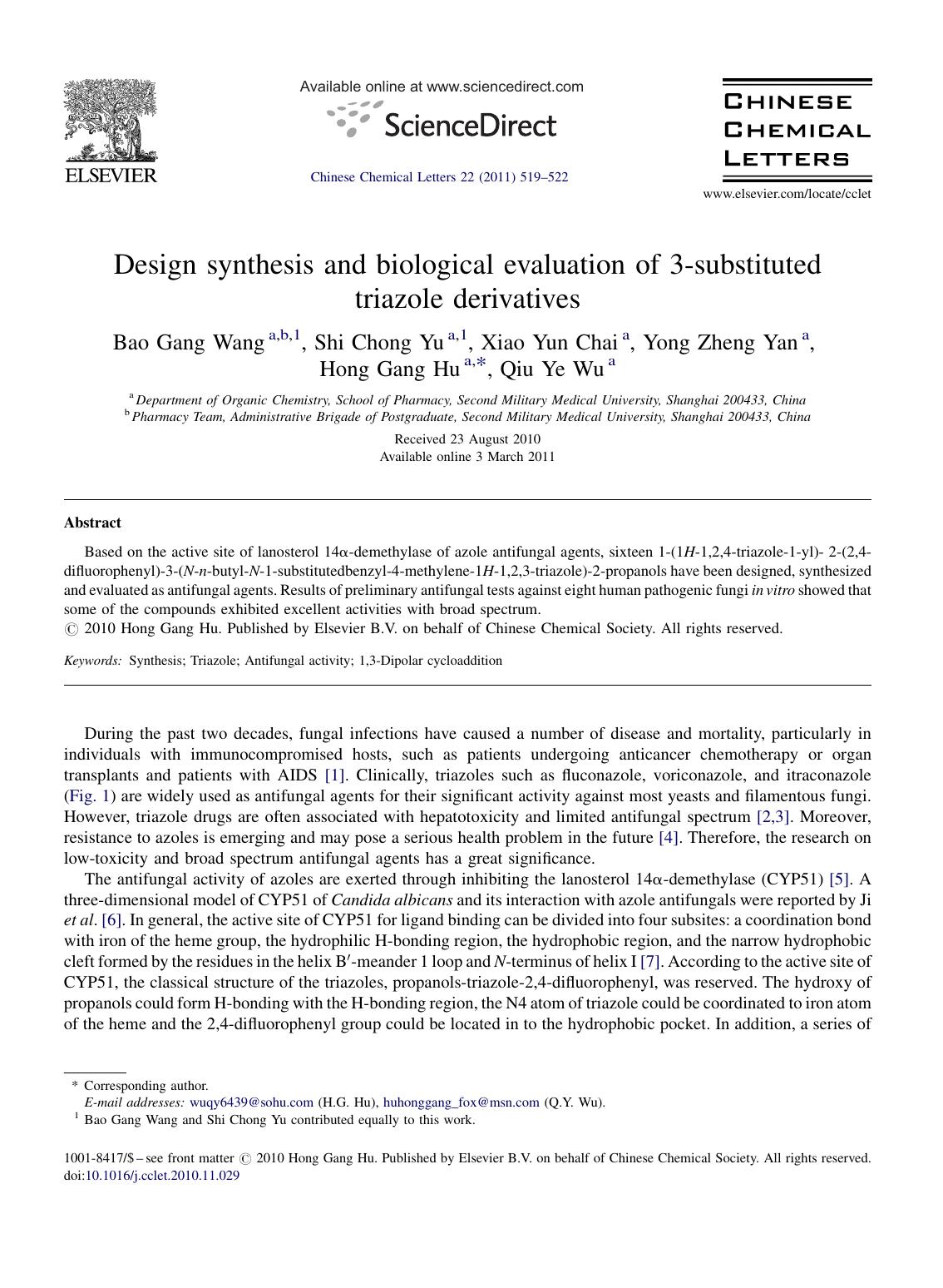 Design synthesis and biological evaluation of 3-substituted triazole derivatives by Bao Gang Wang