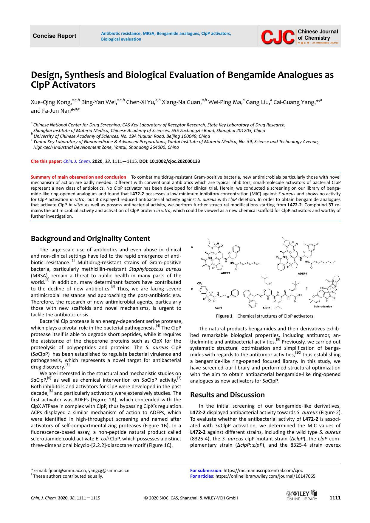 Design, Synthesis and Biological Evaluation of Bengamide Analogues as ClpP activators by unknown