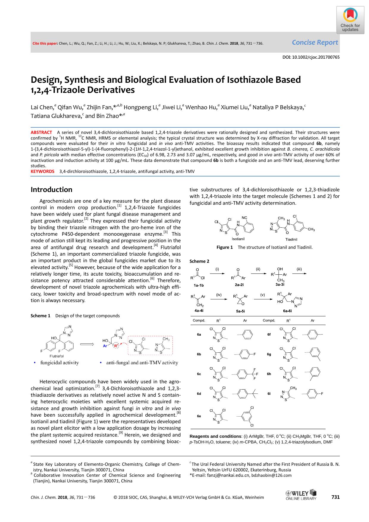 Design, Synthesis and Biological Evaluation of Isothiazole Based 1,2,4âTrizaole Derivatives by Unknown