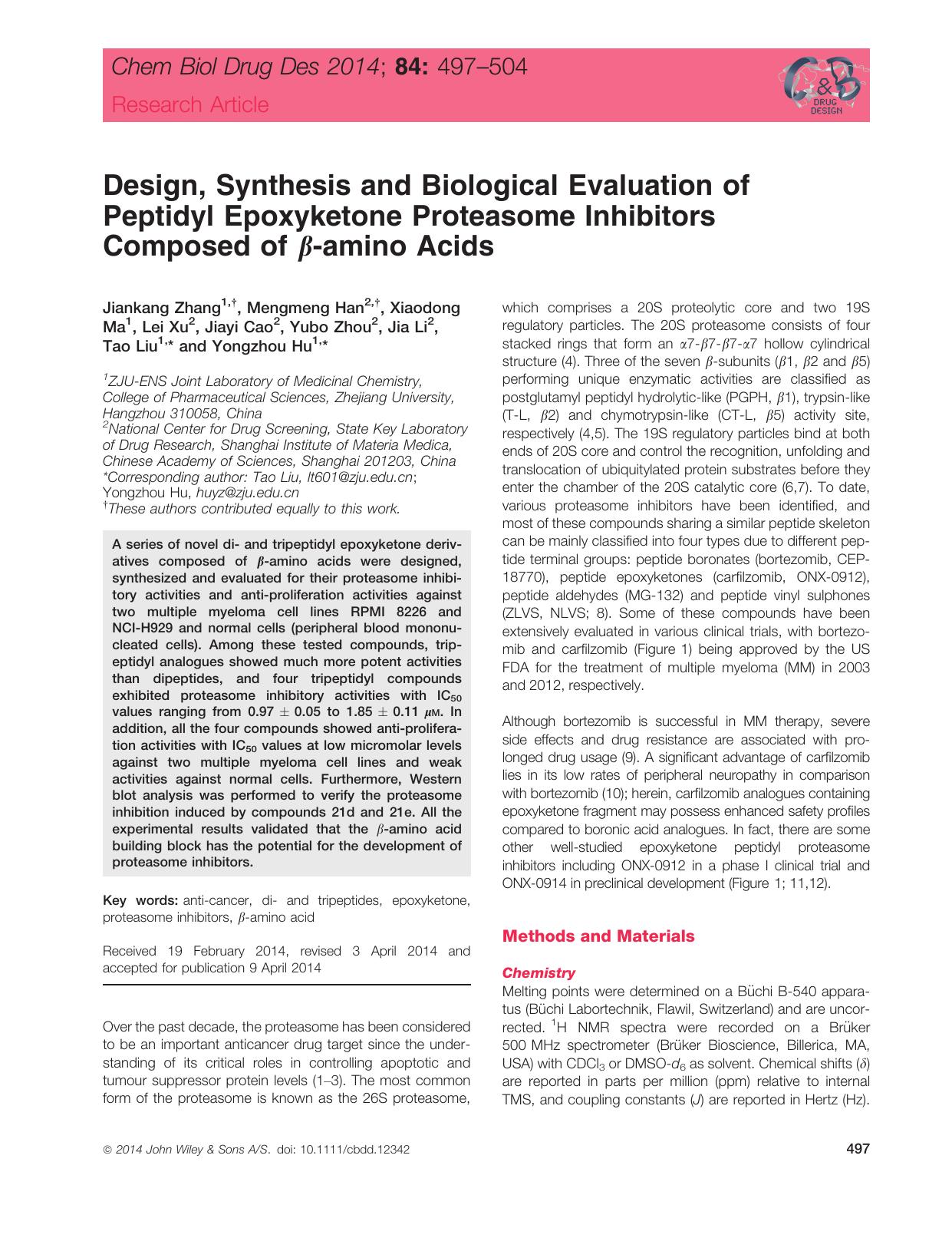 Design, Synthesis and Biological Evaluation of Peptidyl Epoxyketone Proteasome Inhibitors Composed of β‐amino Acids by unknow
