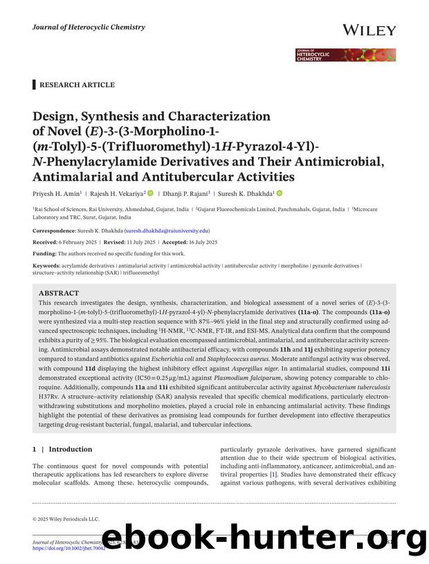 Design, Synthesis and Characterization of novel (E)â3â(3âmorpholinoâ1â(mâtolyl)â5â(trifluoromethyl)â1Hâpyrazolâ4âyl)âNâphenylacrylamide derivatives and  by Unknown