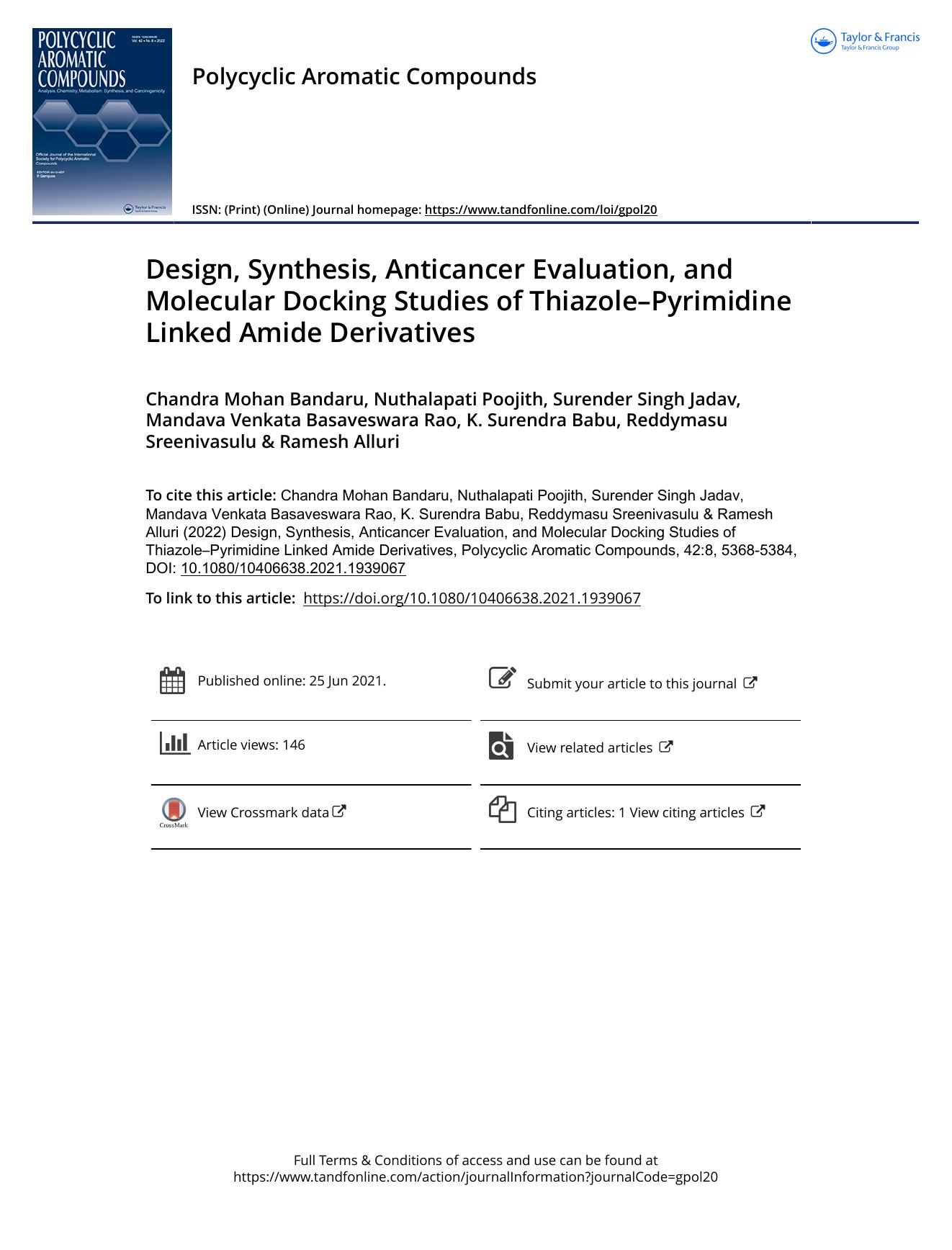 Design, Synthesis, Anticancer Evaluation, and Molecular Docking Studies of ThiazoleâPyrimidine Linked Amide Derivatives by unknow