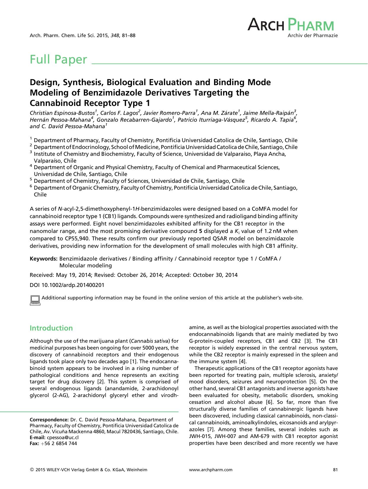 Design, Synthesis, Biological Evaluation and Binding Mode Modeling of Benzimidazole Derivatives Targeting the Cannabinoid Receptor Type 1 by Unknown